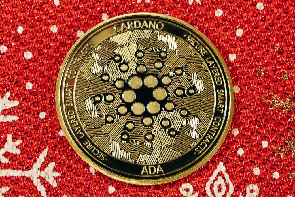 a close up of a gold medallion on a red background