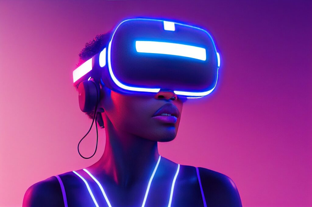 xr, mr, mixed reality, virtual reality, augmented reality, african american, female, woman, metaverse, lady, girl, black, america, pink, purple, blue, neon, lighting, virtual reality, virtual reality, virtual reality, virtual reality, virtual reality, augmented reality, augmented reality, augmented reality